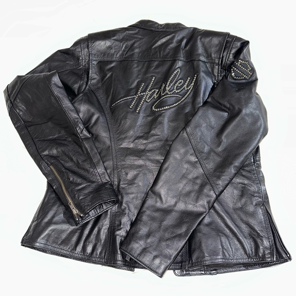 Harley Davidson women’s leather jacket with rhinestones size medium - Picture 2 of 4